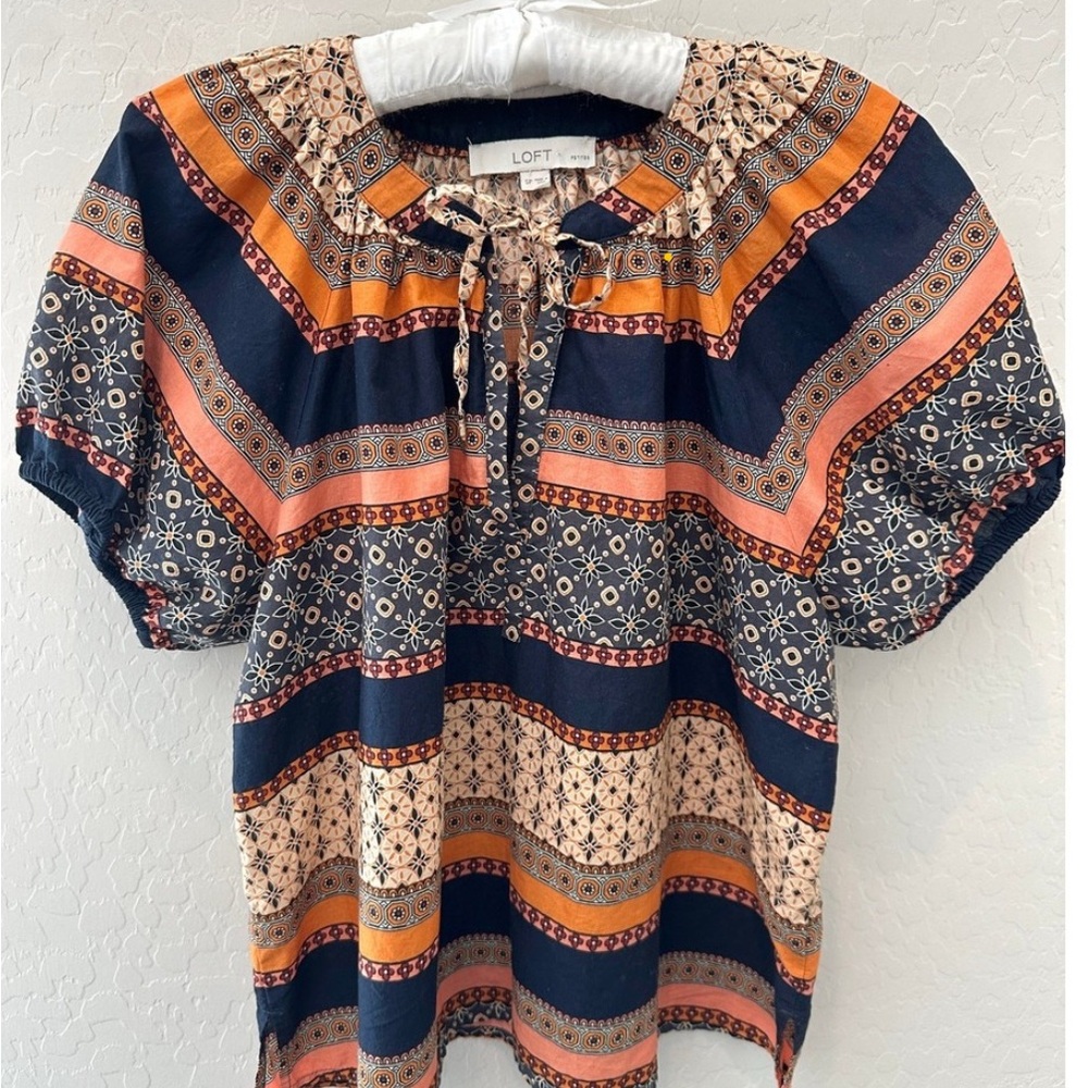 LOFT Brand New Boho Women's Tunic with Orange, Navy, and Cream XS